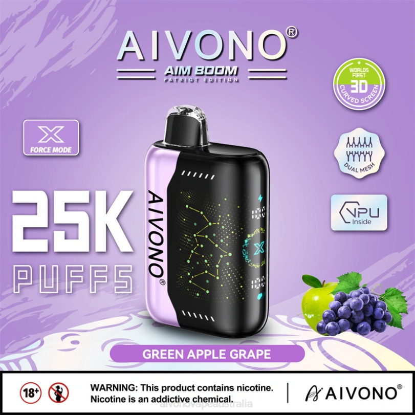 Aivono AIM BOOM 25000 Green Apple Grape - T86D6346 Aivono Vape Review