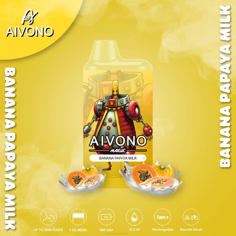 Aivono AIM MAGIC 5800 Mouth Box Cigarette Banana Papaya Milk - T86D694 Aivono Vape Review