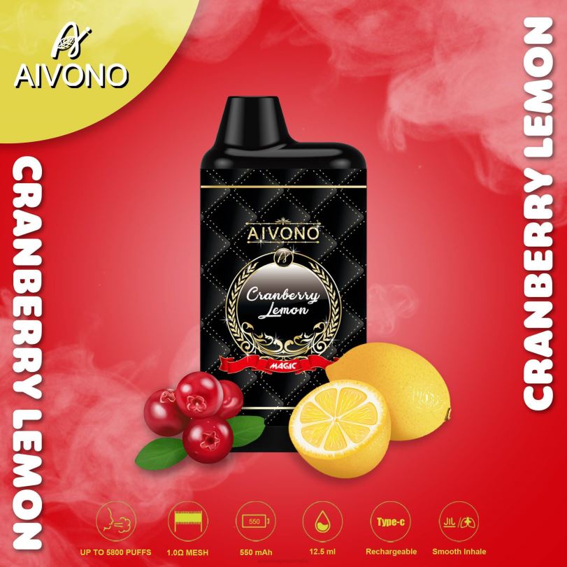 Aivono AIM MAGIC 5800 Mouth Box Cigarette Cranberry Lemon - T86D689 Aivono Puffs