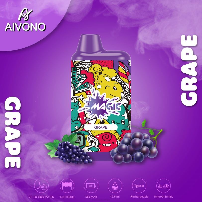 Aivono AIM MAGIC 5800 Mouth Box Cigarette Grape - T86D692 Aivono Vape Australia