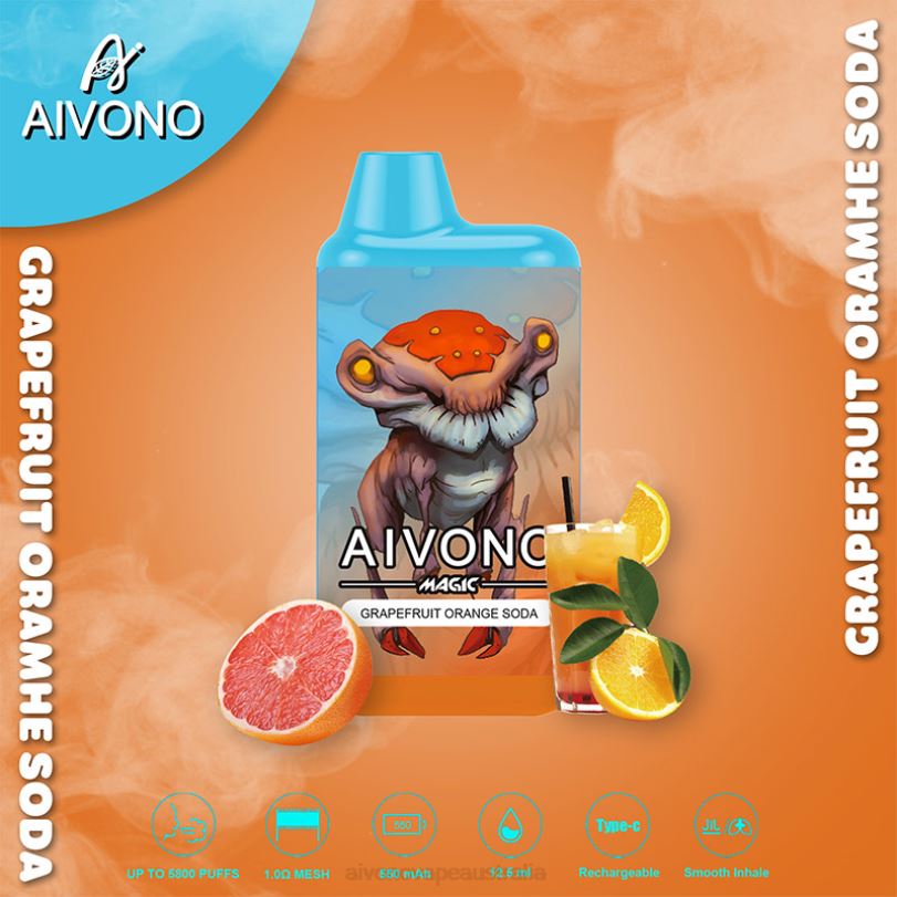 Aivono AIM MAGIC 5800 Mouth Box Cigarette Grapefruit Orange Soda - T86D6101 Aivono Puffs