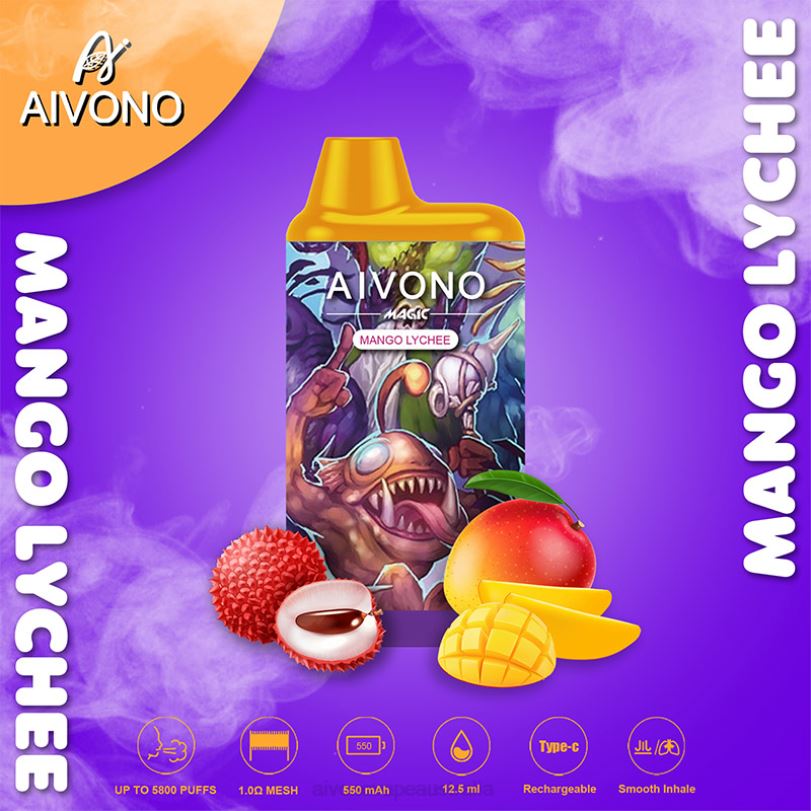 Aivono AIM MAGIC 5800 Mouth Box Cigarette Mango Lychee - T86D698 Aivono Vape Review