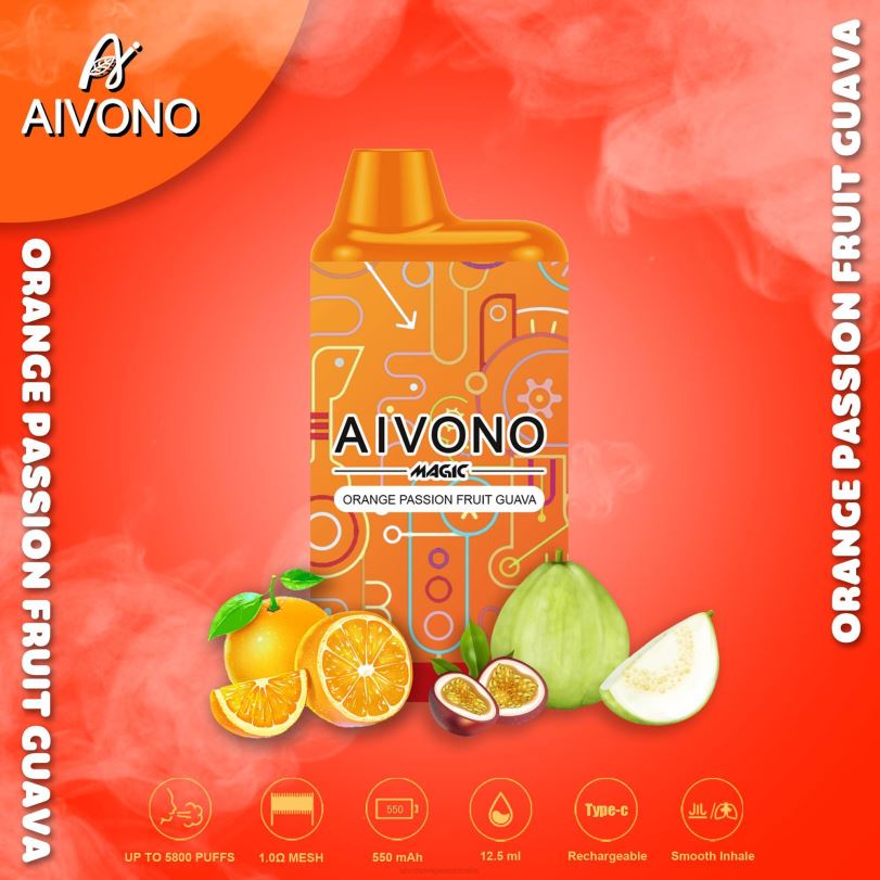 Aivono AIM MAGIC 5800 Mouth Box Cigarette Orange Passion Fruit Guava - T86D690 Aivono Vape Review