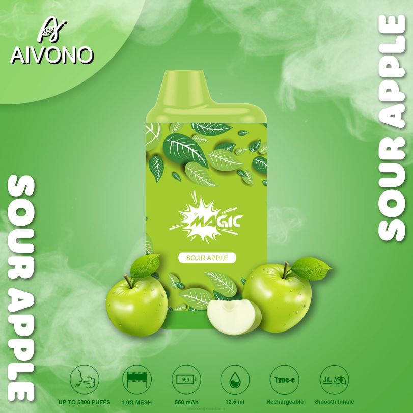 Aivono AIM MAGIC 5800 Mouth Box Cigarette Sour Apple - T86D687 Aivono Vape Price