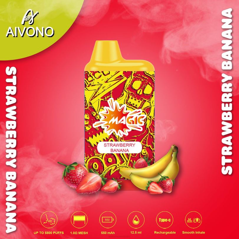 Aivono AIM MAGIC 5800 Mouth Box Cigarette Strawberry Banana - T86D693 Aivono Puffs