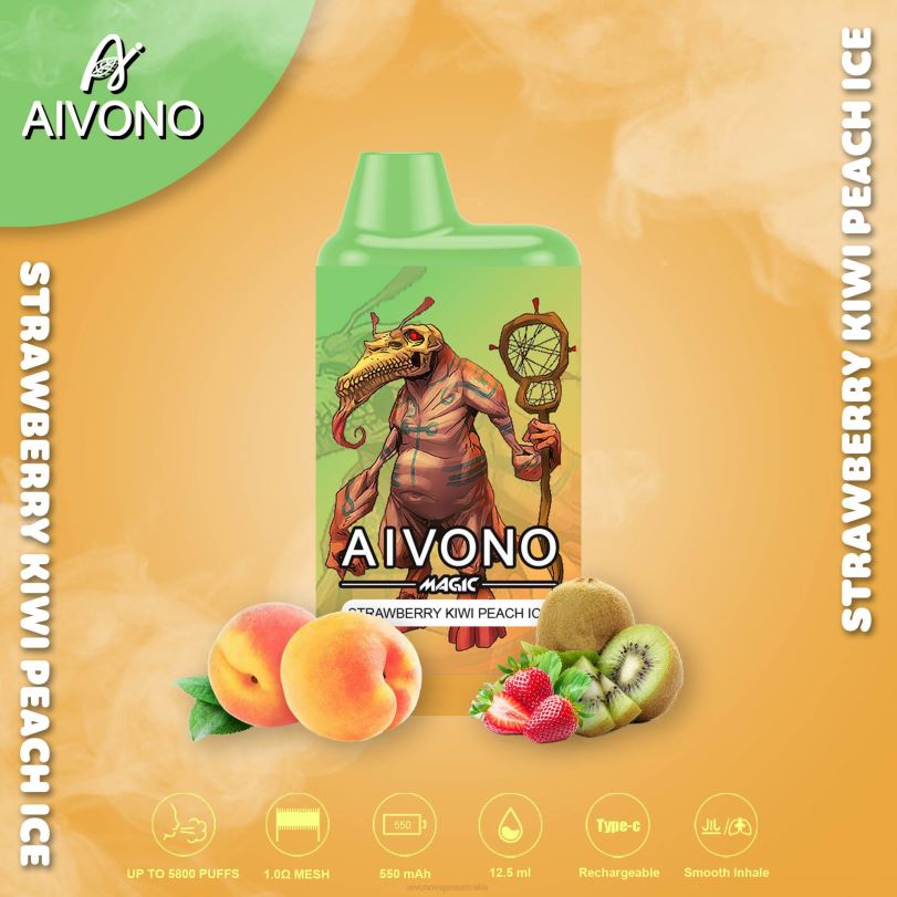 Aivono AIM MAGIC 5800 Mouth Box Cigarette Strawberry Kiwi Peach Ice - T86D696 Aivono Vape Australia