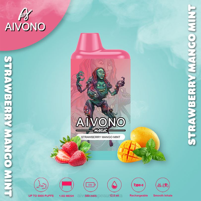 Aivono AIM MAGIC 5800 Mouth Box Cigarette Strawberry Mango Mint - T86D697 Aivono Puffs