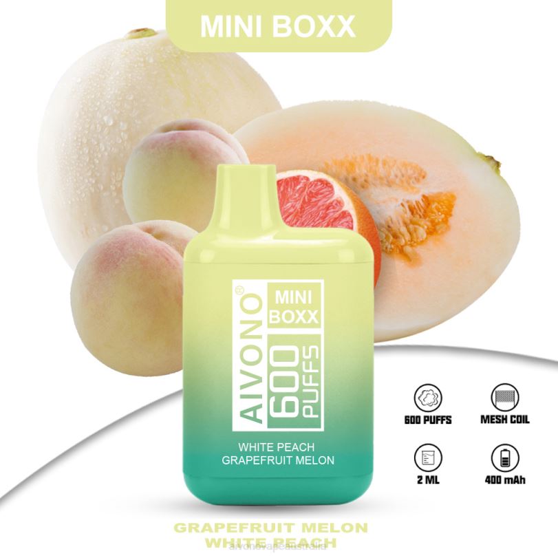 Aivono AIM MINI BOXX 600 White Peach Grapefruit Melon - T86D6241 Aivono Puffs