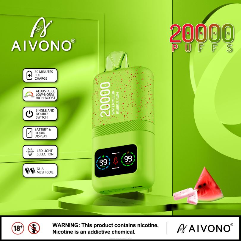 Aivono AIM magic 20000 Watermelon Bubble Gum - T86D682 Aivono Vape Review