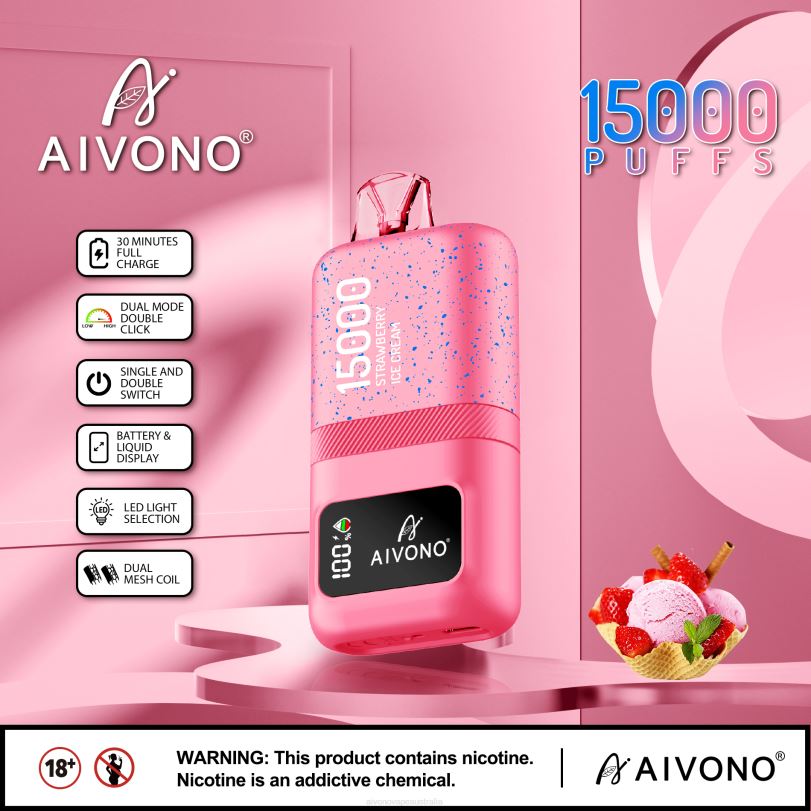 Aivono AIM magic 15000 Strawberry Ice Cream - T86D666 Aivono Vape Review